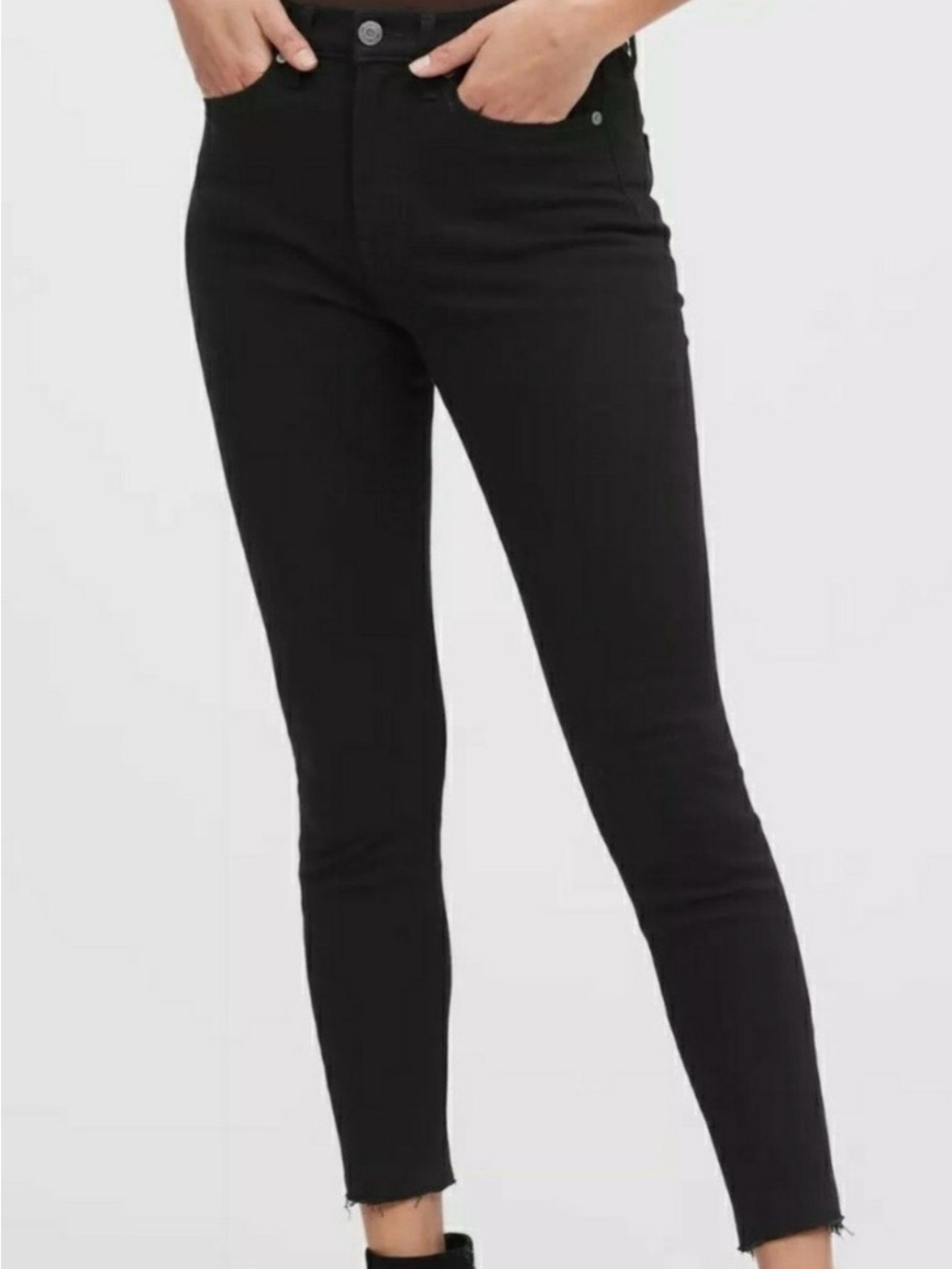 Banana Republic high-rise skinny black jeans with a frayed hem